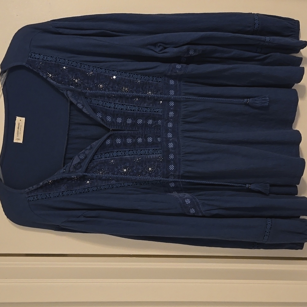 Lucky Brand Women's Blue Embroidered Blouse - Picture 2 of 3
